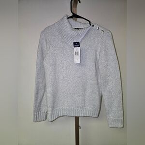 Chaps Cotton Blend Chunky Knit Boxy Sweater Button Shoulder